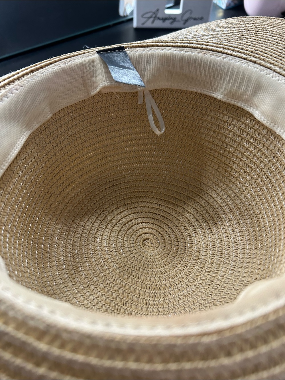 Braided Band Wide Brim Straw Sun Hat - Natural Beige - Picture 3 of 3